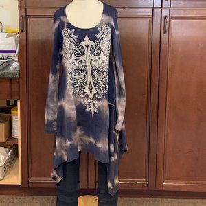 Vocal Blue Tie-Died Studded T-Shirt